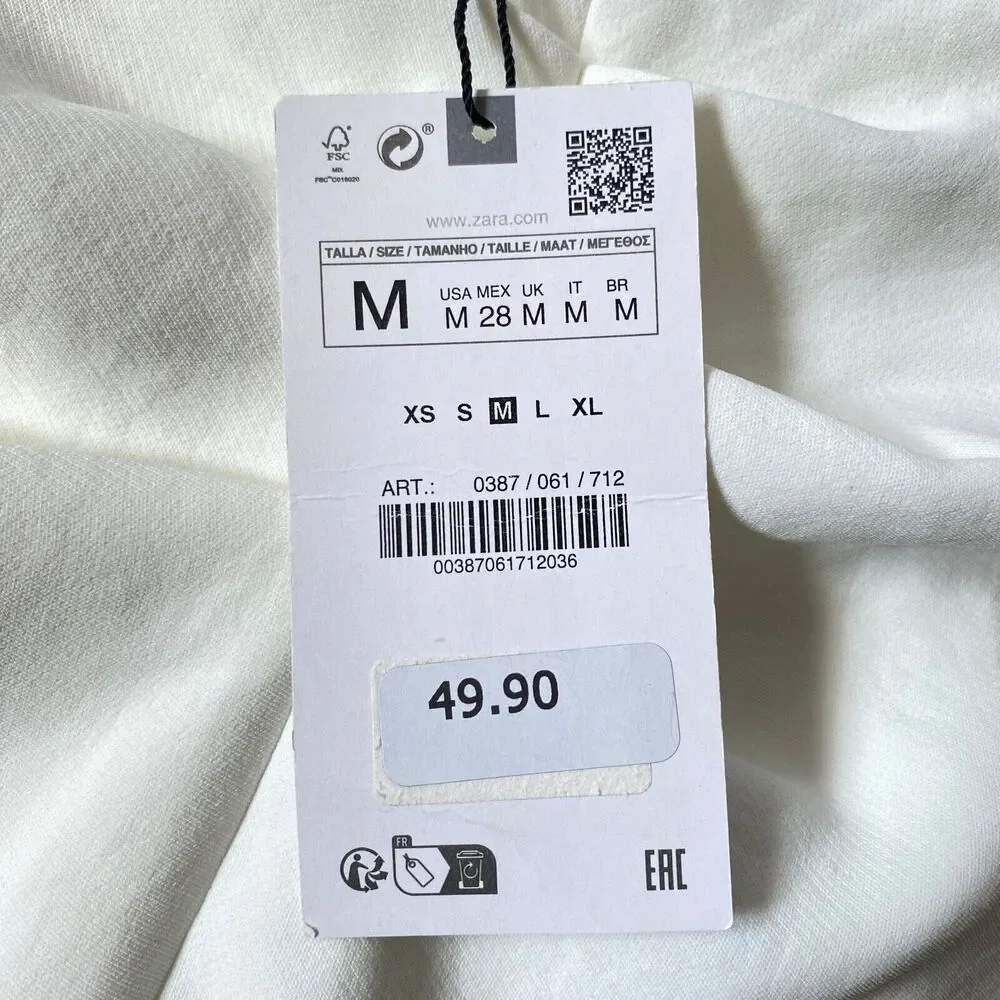 Zara Skirt Women Sz M Off White Front Asymmetrical Split Cinched Waist NWT Flaws